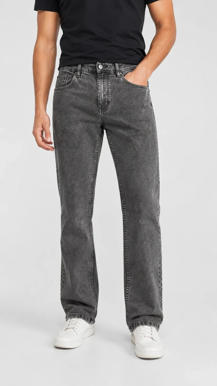 Men's Grey Washed Slim Fit Stretch Jeans