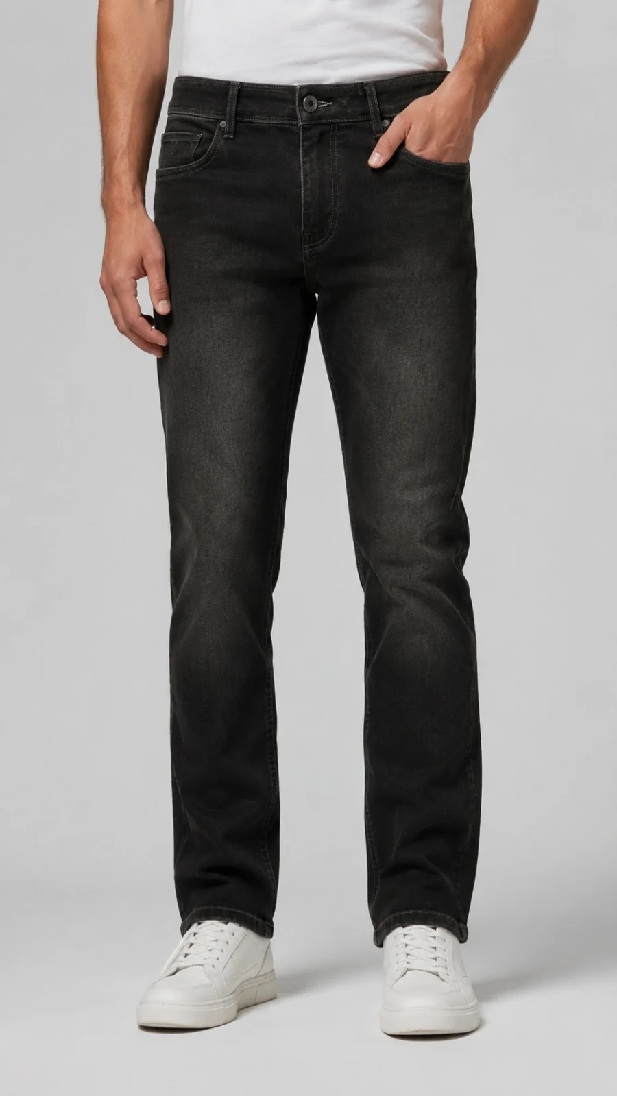 Men's Charcoal Grey Slim Fit Washed Stretch Denim Jeans
