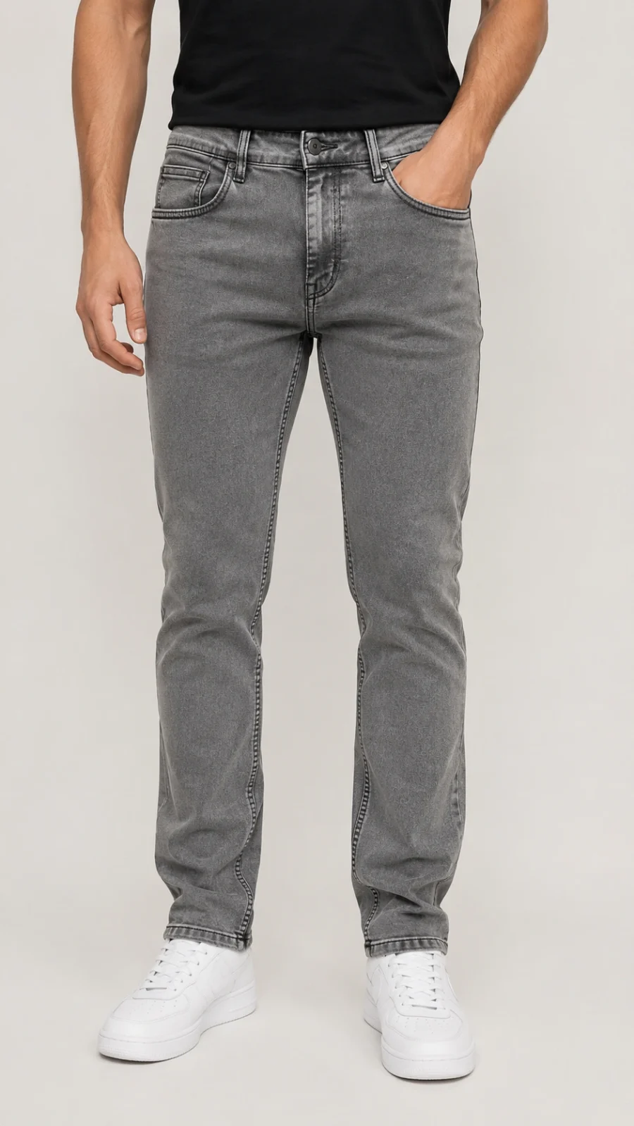 Men's Grey Washed Slim Fit Stretch Jeans