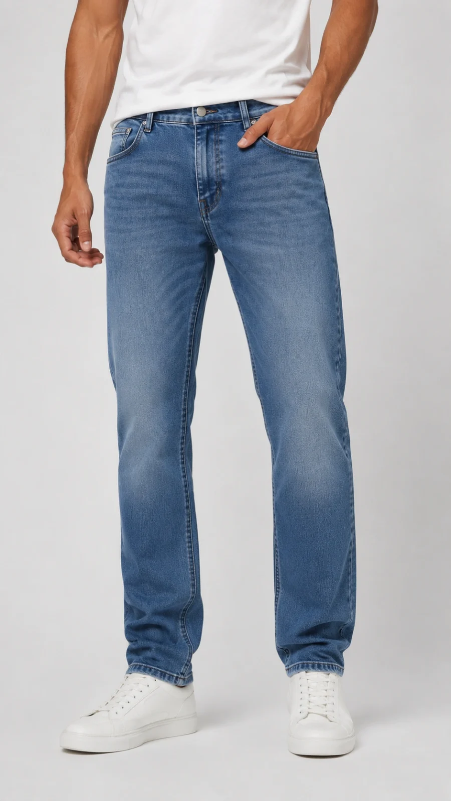Men's Light Blue Straight Fit Washed Stretch Jeans