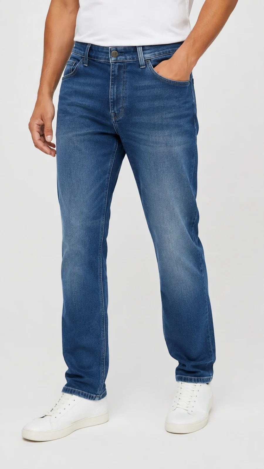 Men's Mid Blue Washed Straight Fit Stretch Jeans