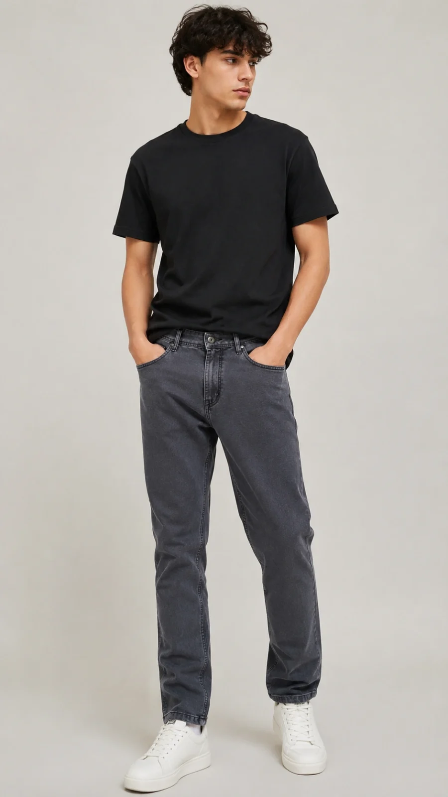 Men's Grey Straight Fit Stretch Denim Jeans