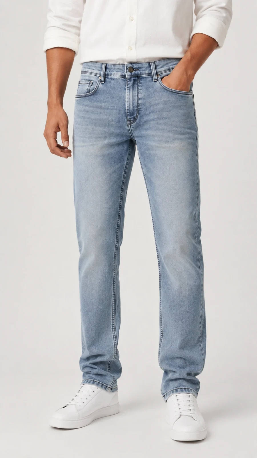 Men's Light Bluish Grey Slim Fit Washed Stretch Jeans