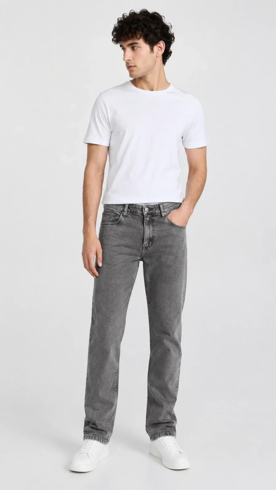 Men's Grey Washed Straight Fit Denim Jeans