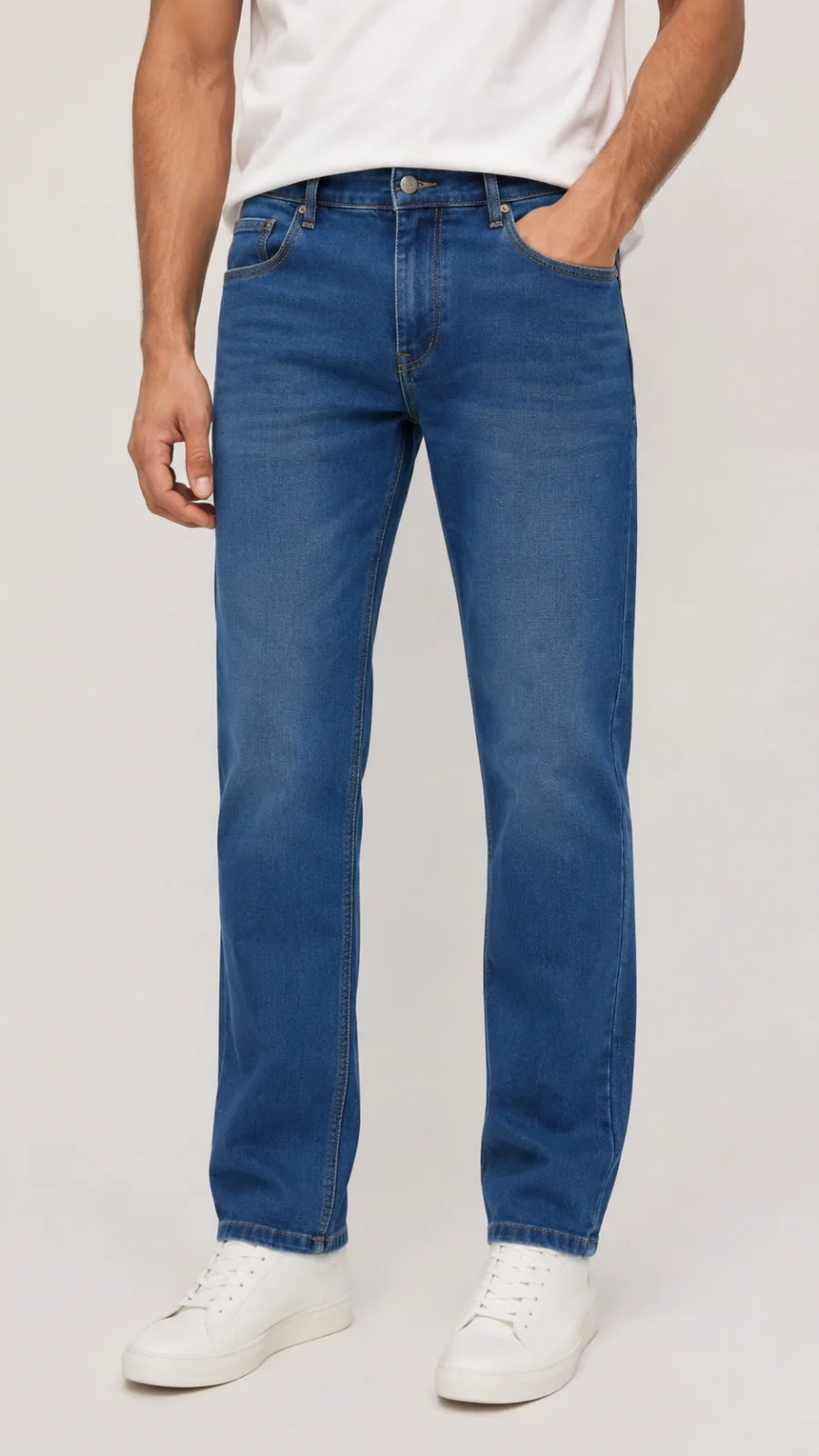 Men's Light Blue Straight Fit Stretch Denim Jeans