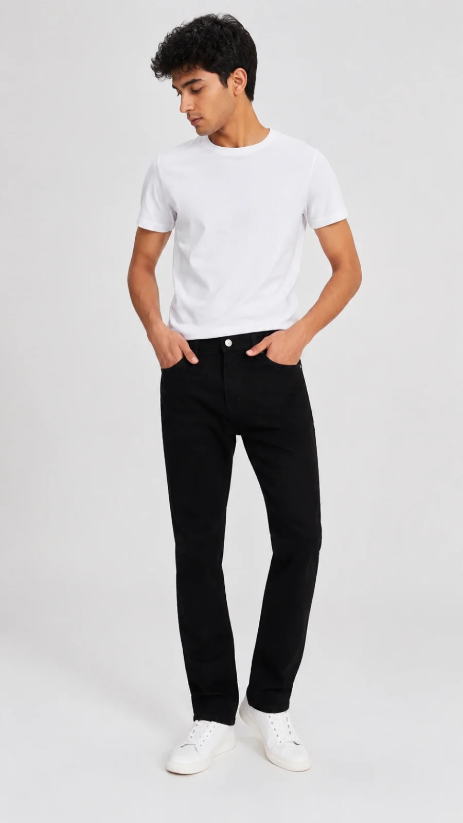 Men's Solid Black Straight Fit Stretch Jeans