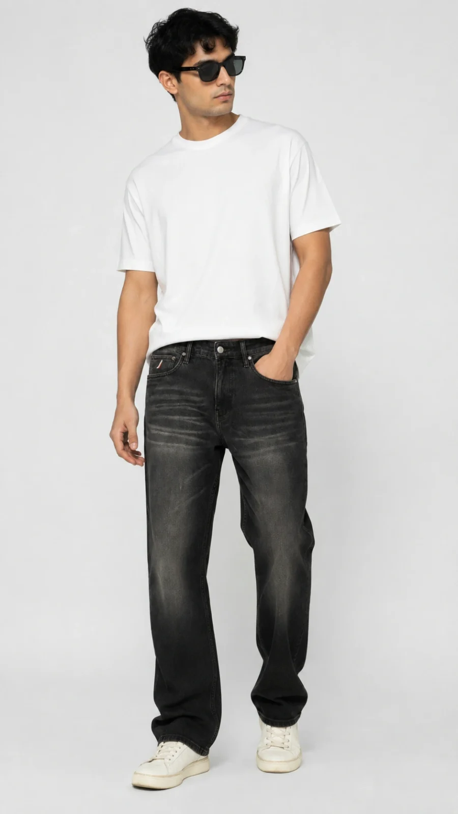 Men's Charcoal Black Washed Classic Fit Stretch Jeans