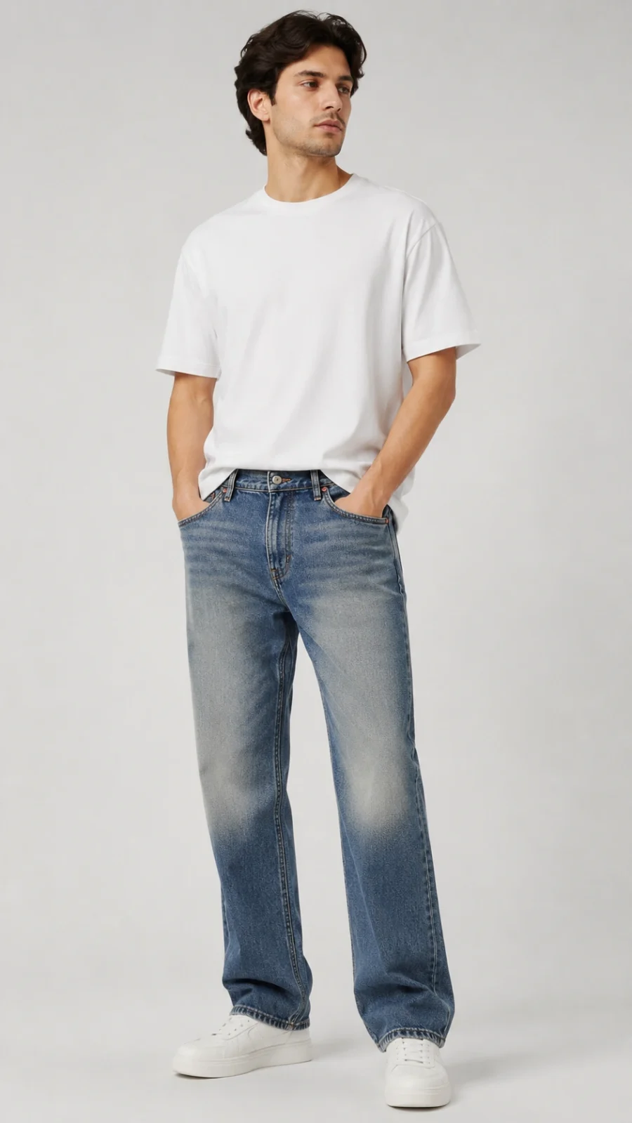 Men's Light Blue Washed Straight Fit Jeans