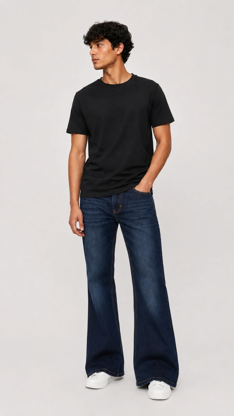 Men's Dark Blue Washed Bootcut Stretch Jeans