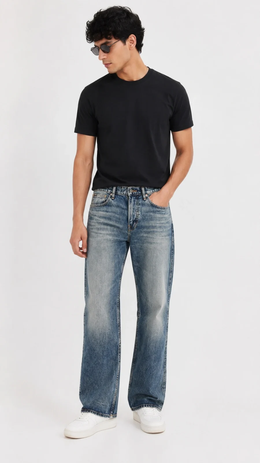 Men's Light Blue Washed Wide Leg Jeans