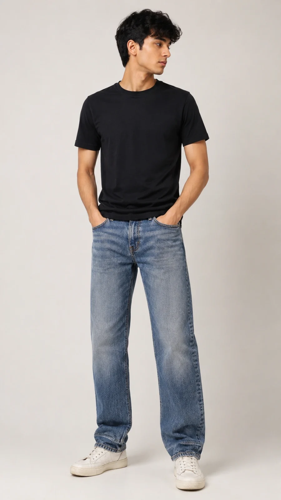 Men's Light Blue Washed Straight Fit Graphic Pocket Jeans
