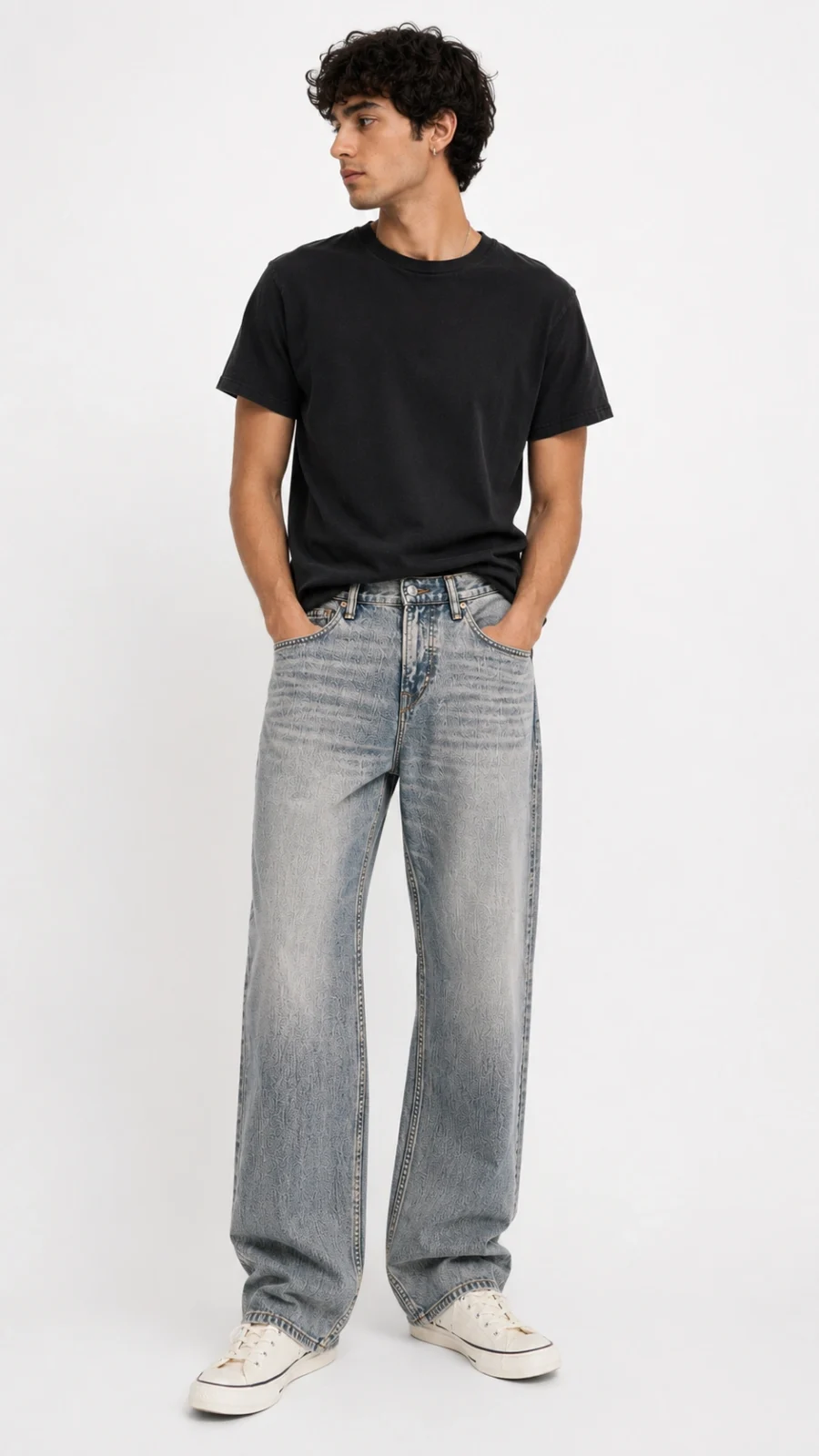 Men's Light Grey Washed Baggy Fit Jeans