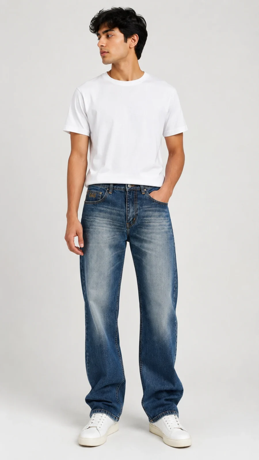 Men's Vintage Blue Washed Straight Fit Denim Jeans