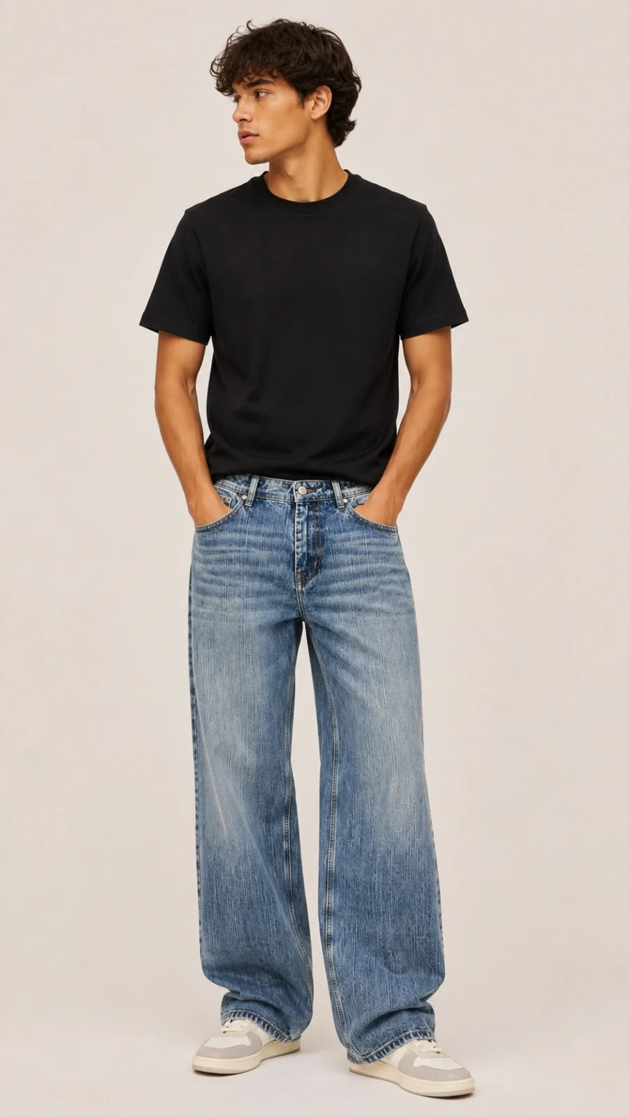 Men's Light Blue Washed Wide Leg Denim Jeans