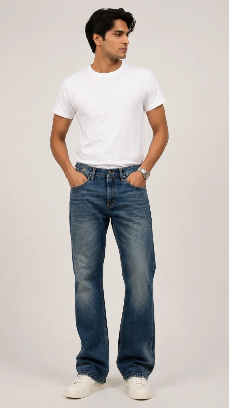 Men's Vintage Blue Relaxed Fit Washed Jeans