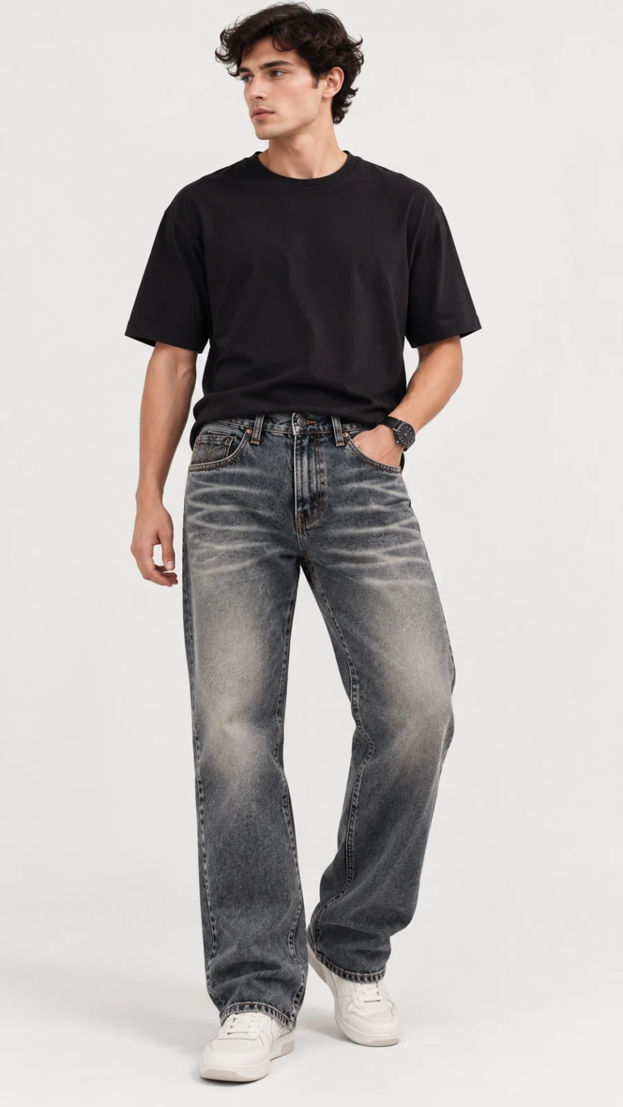 Men's Grey Washed Straight Fit Denim Jeans