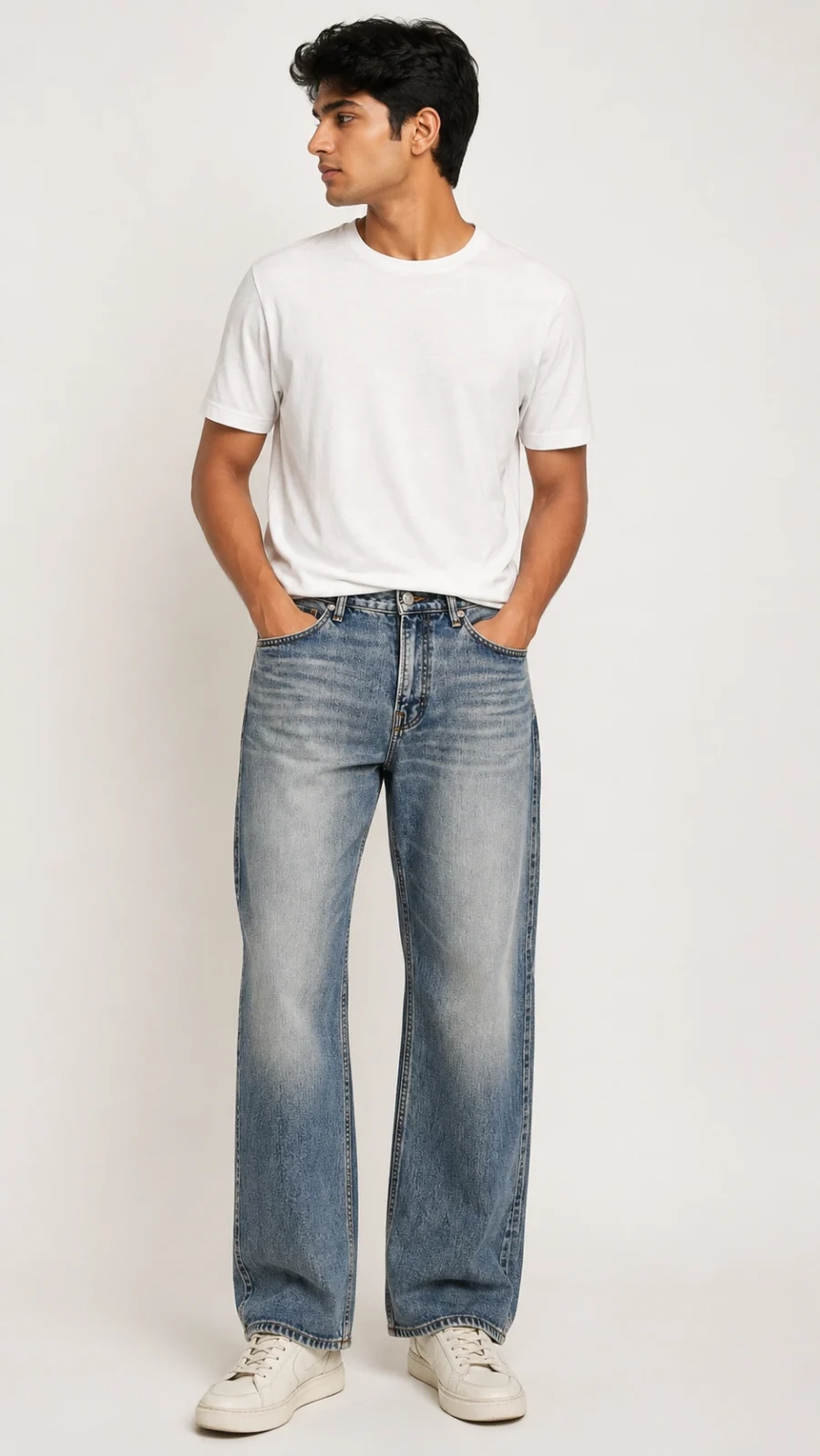 Men's Light Blue Washed Relaxed Fit Jeans
