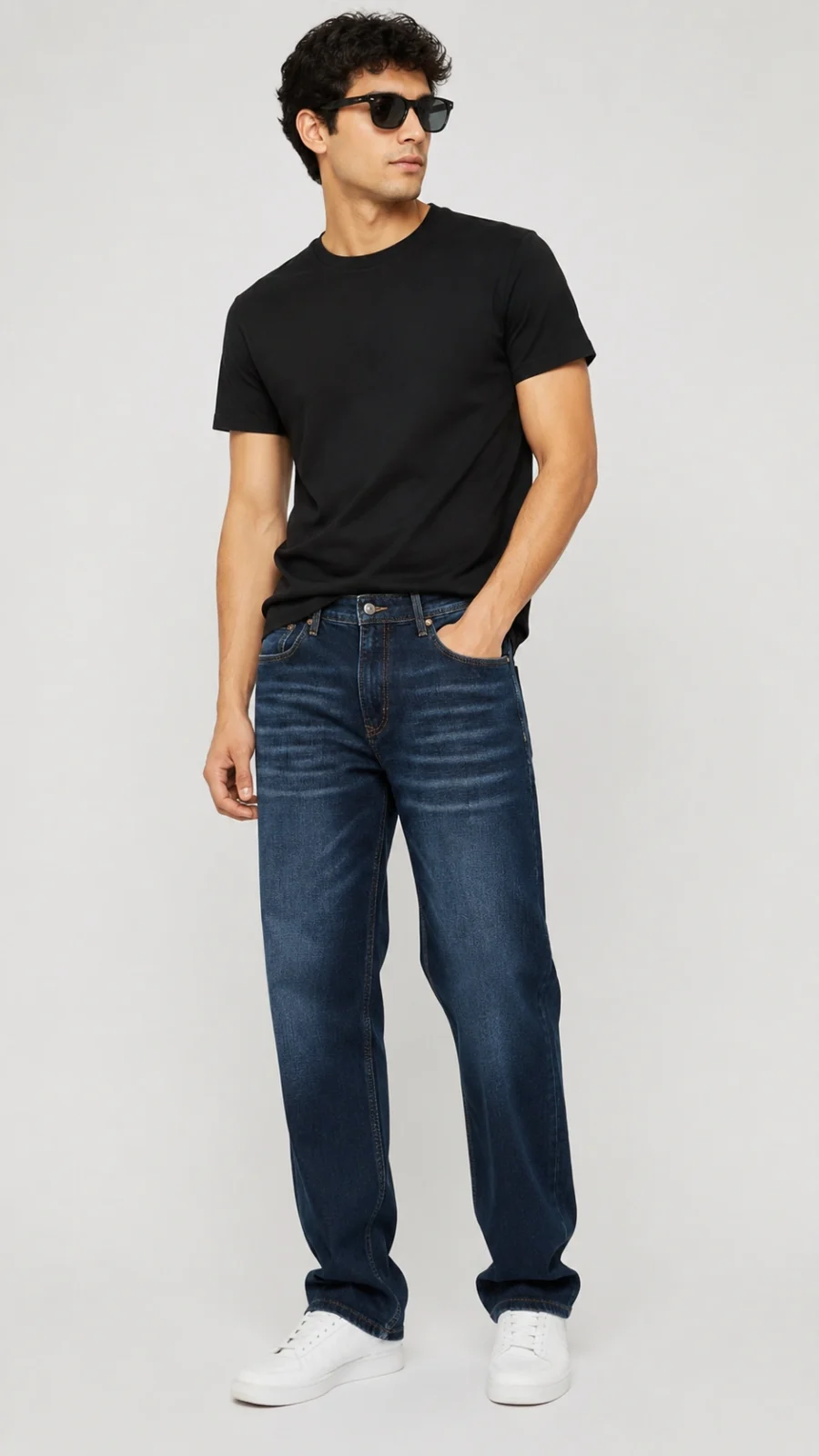 Men's Dark Blue Washed Straight Fit Jeans