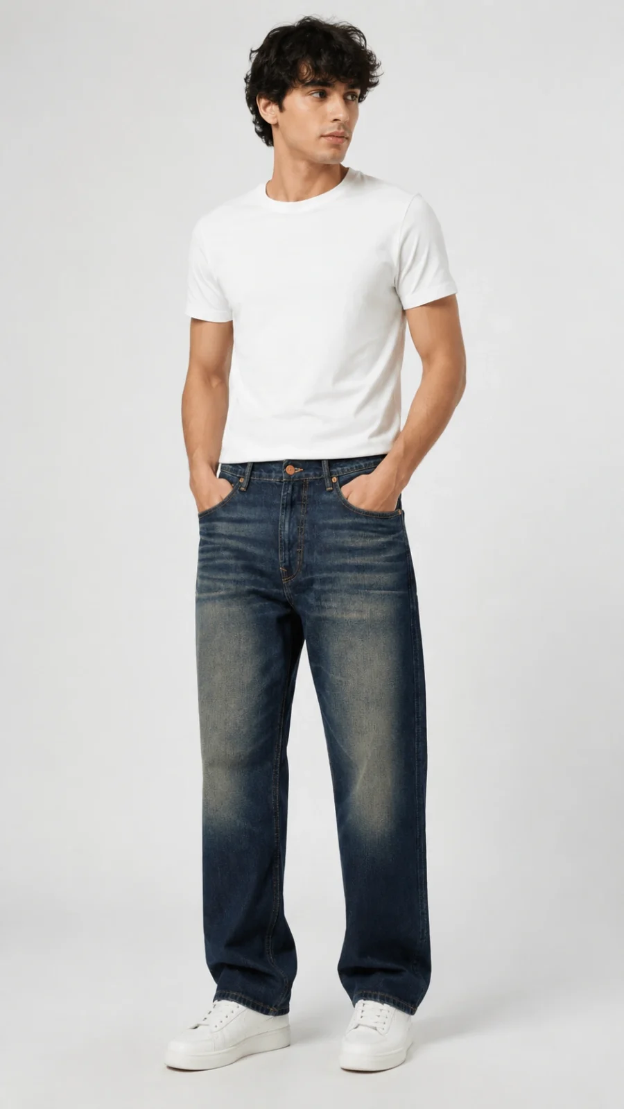 Men's Mid Blue Washed Relaxed Fit Jeans