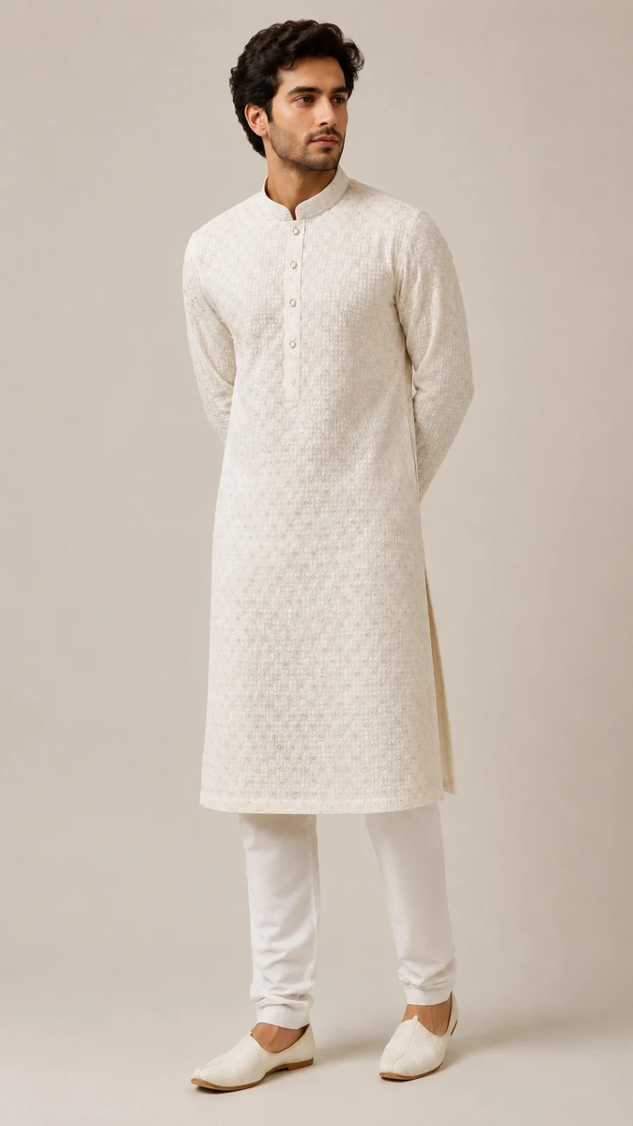 Ivory Embroidered Kurta Pajama Set