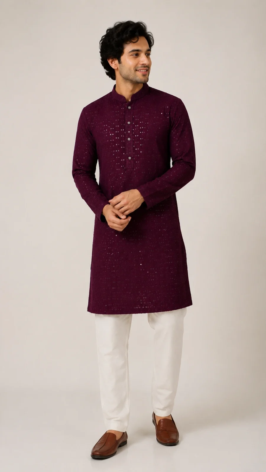 Regal Wine Embellished Kurta Pajama Set