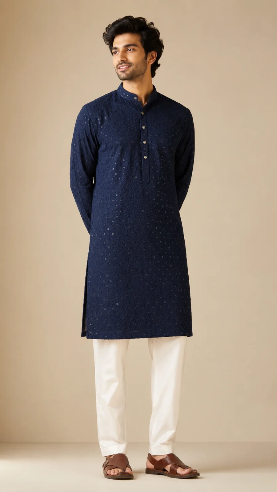 Navy Blue Embroidered Kurta Pajama Set
