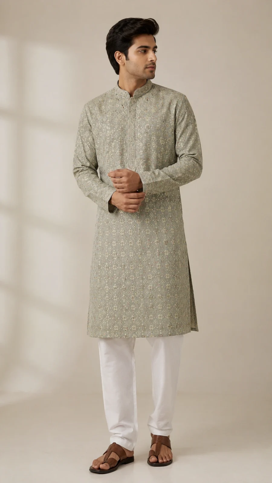 Sage Green Embroidered Kurta Pajama Set