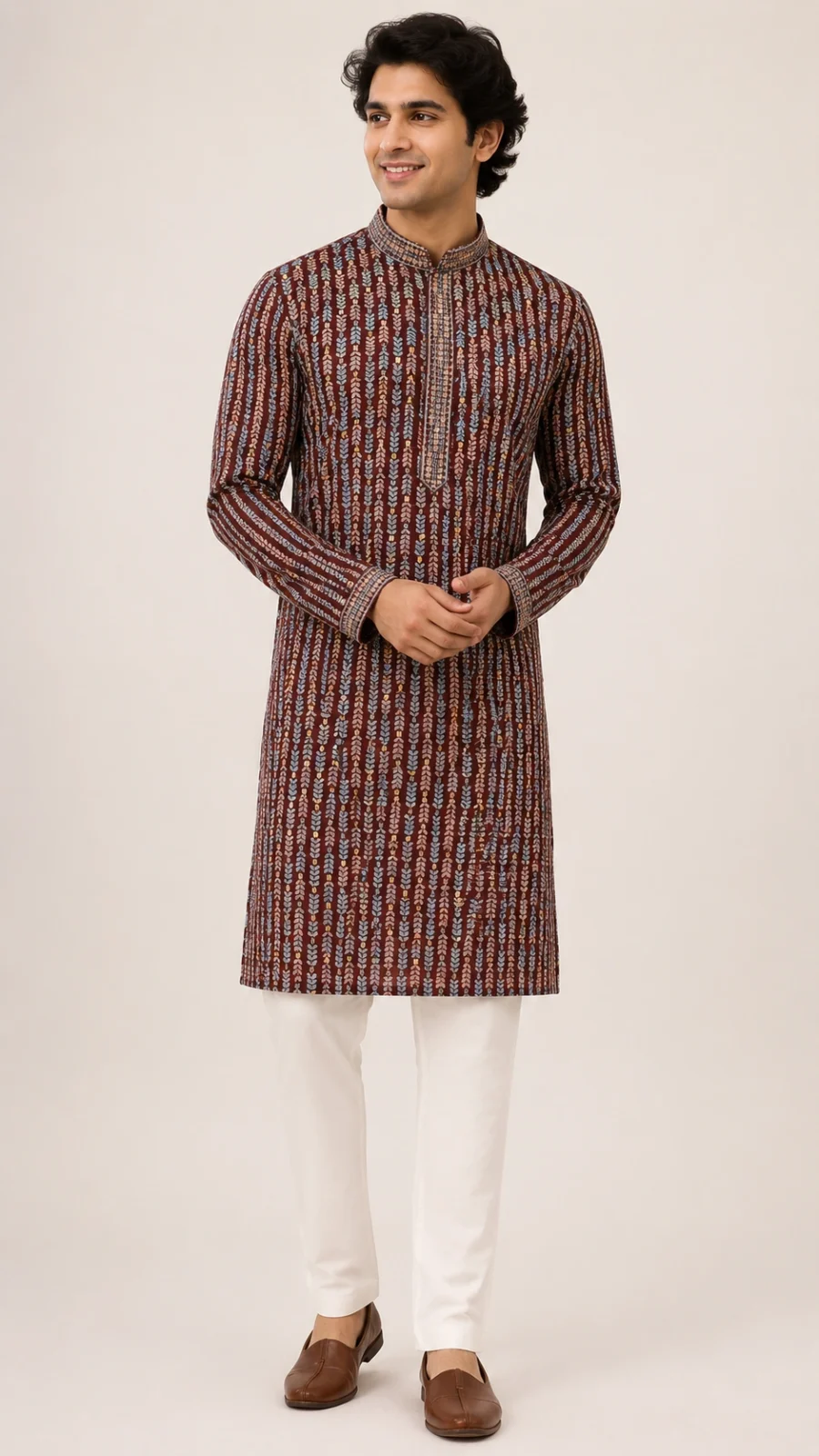 Maroon Embroidered Kurta Pajama Set