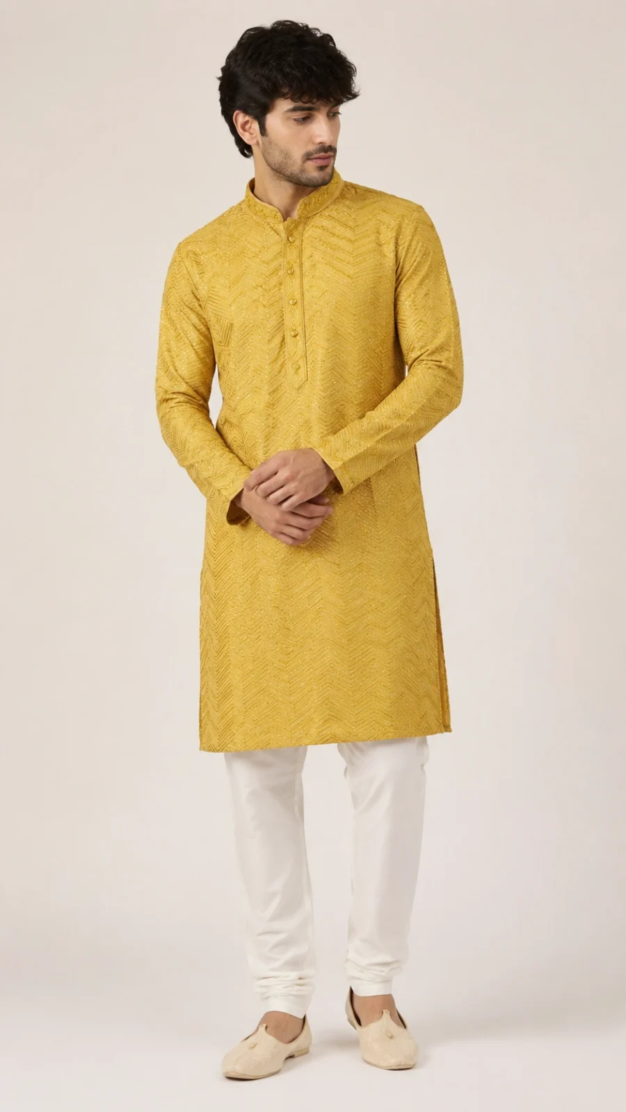 Golden Chevron Embroidered Kurta Pajama Set