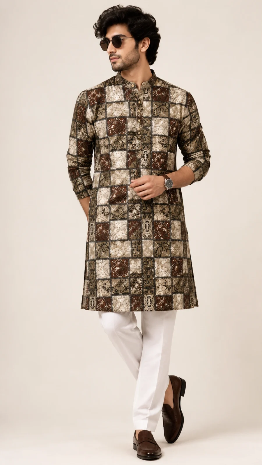 Earthy Patchwork Print Kurta Pajama Set