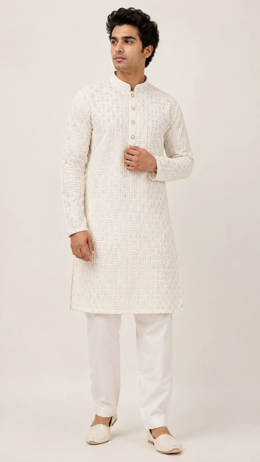 Ivory Embroidered Kurta Pajama Set