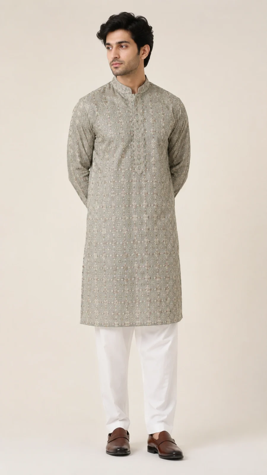 Sage Green Embroidered Kurta Pajama Set