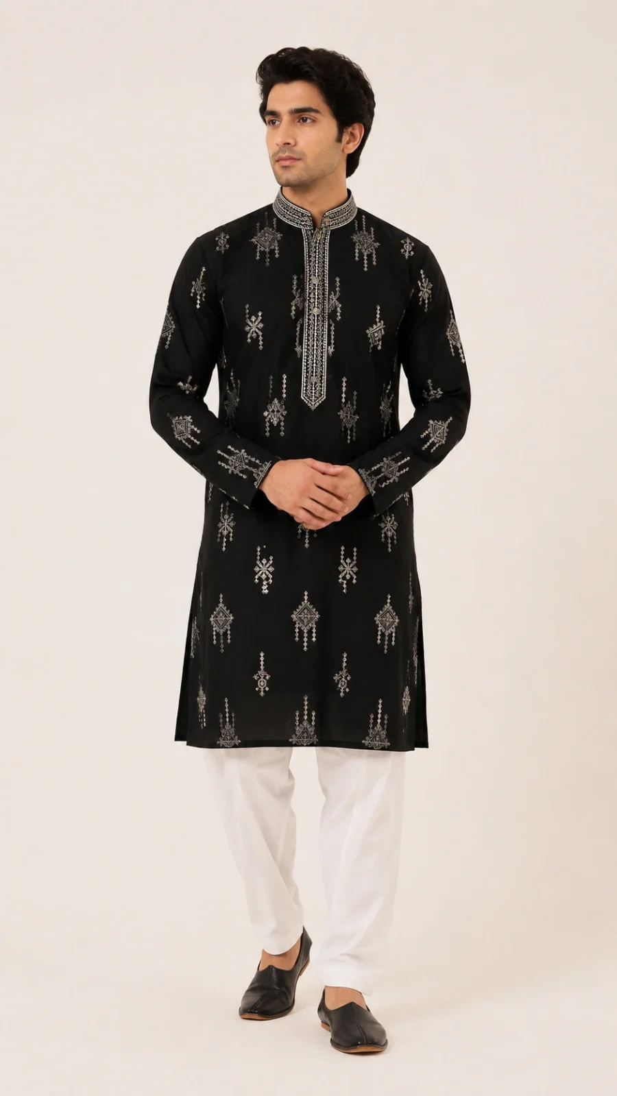 Black Embroidered Kurta Pajama Set
