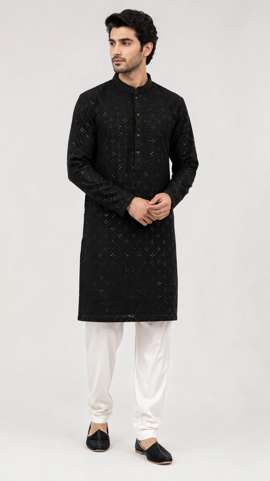 Black Embroidered Sequin Kurta Pajama Set