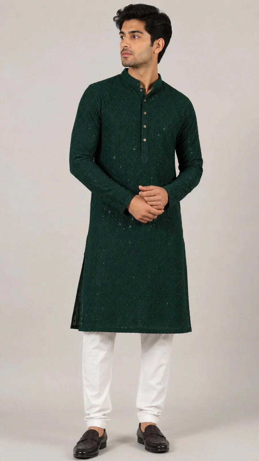 Emerald Green Embroidered Kurta Pajama Set