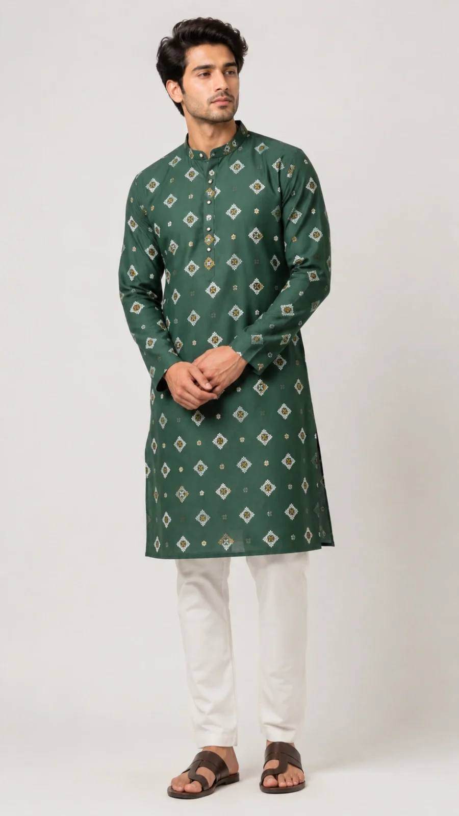 Emerald Green Printed Kurta Pajama Set for Men
