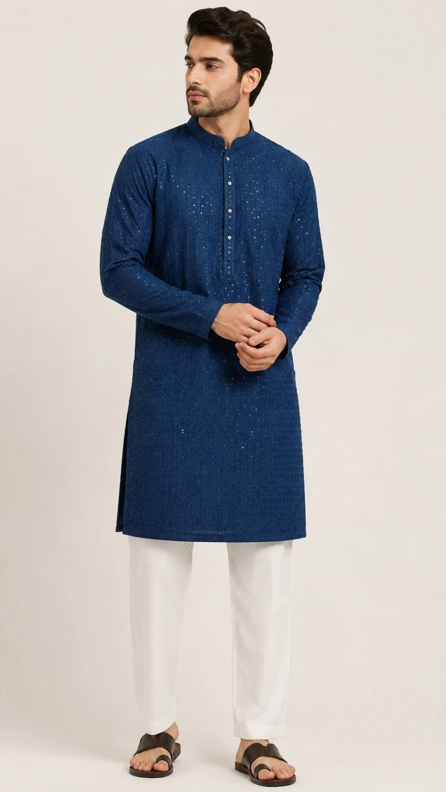 Royal Blue Embroidered Sequin Kurta Pajama Set