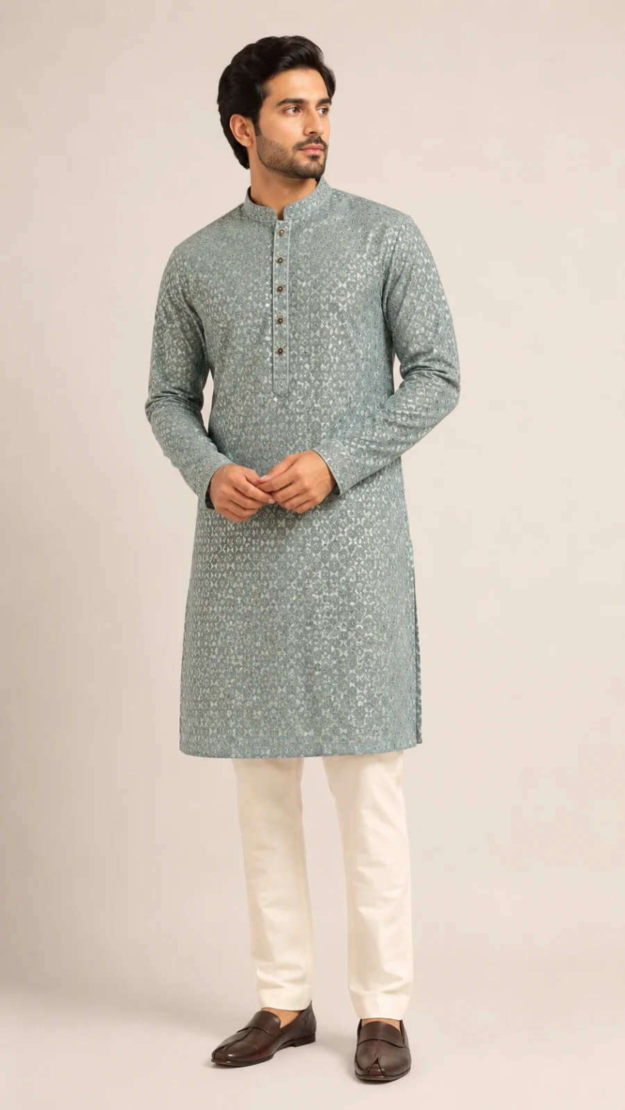 Sage Green Jacquard Kurta Pajama Set