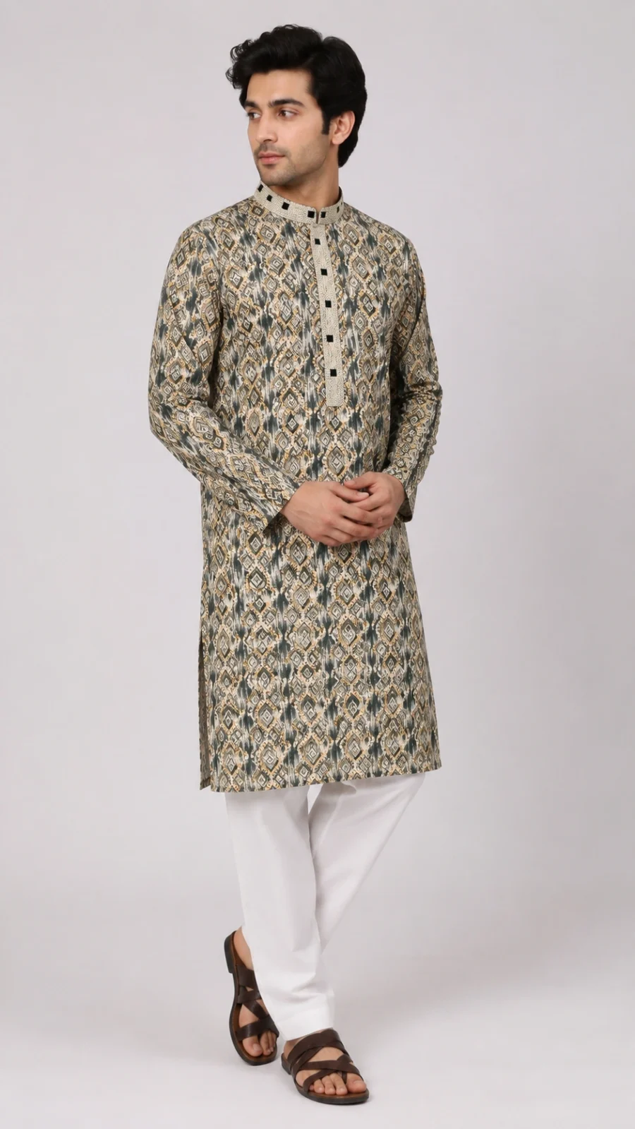 Men’s Geometric Print Kurta Pajama Set