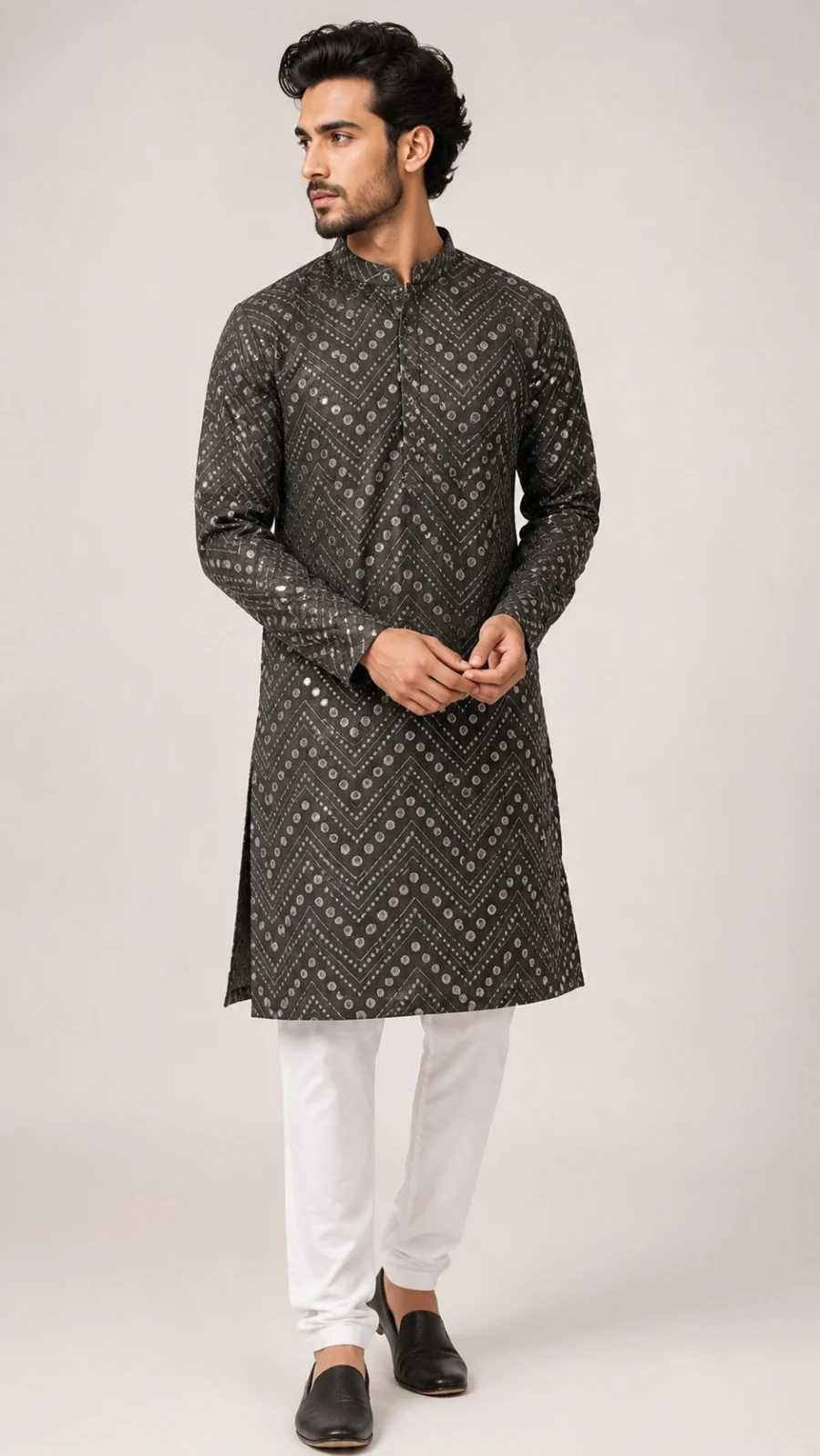 Charcoal Grey Embellished Kurta Pajama Set