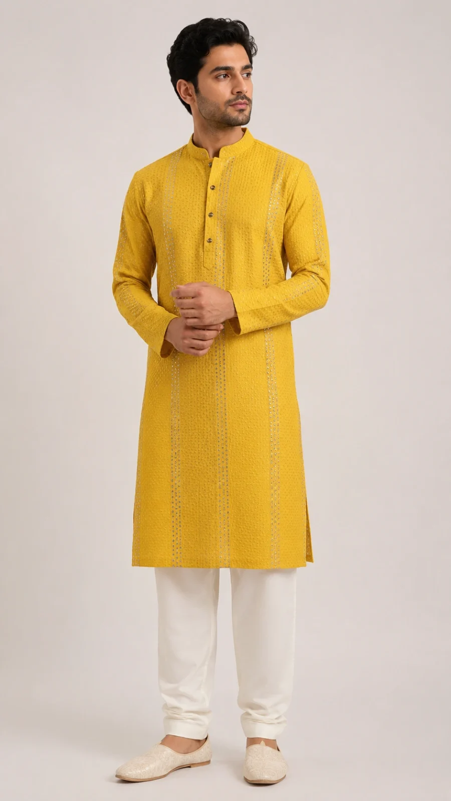 Mustard Yellow Embellished Kurta Pajama Set