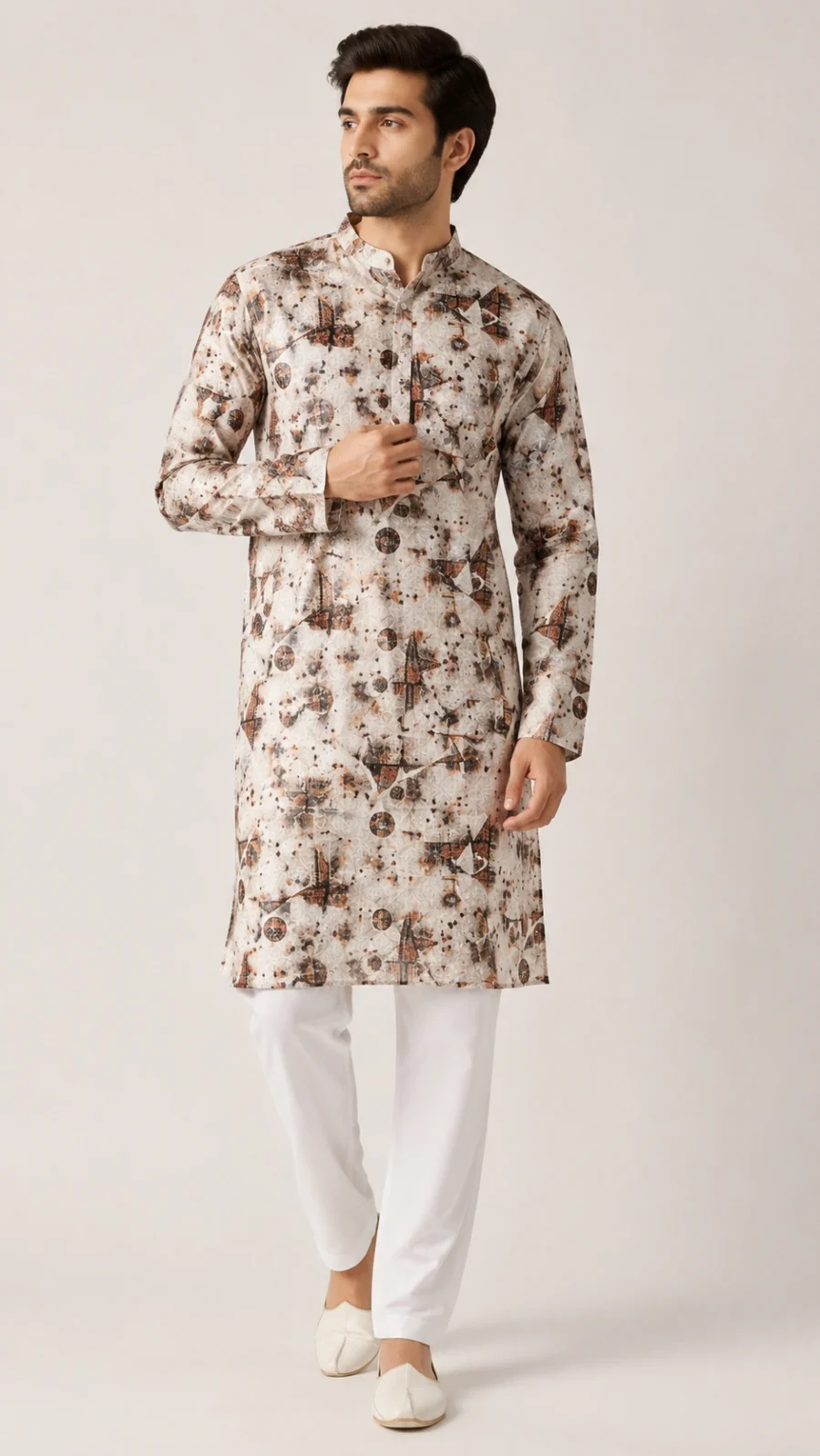 Abstract Print Textured Kurta Pajama Set