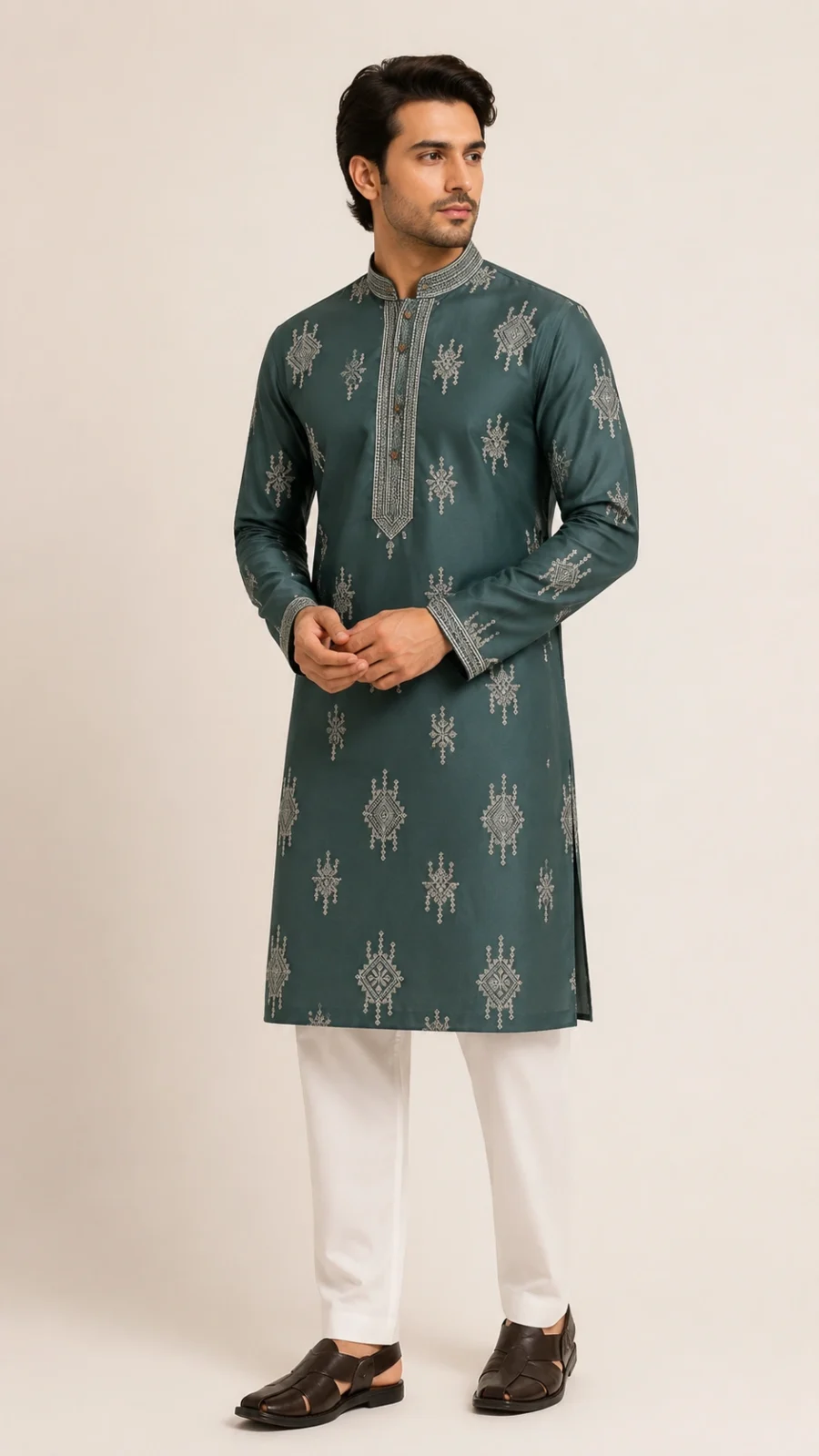 Teal Embroidered Kurta Pajama Set
