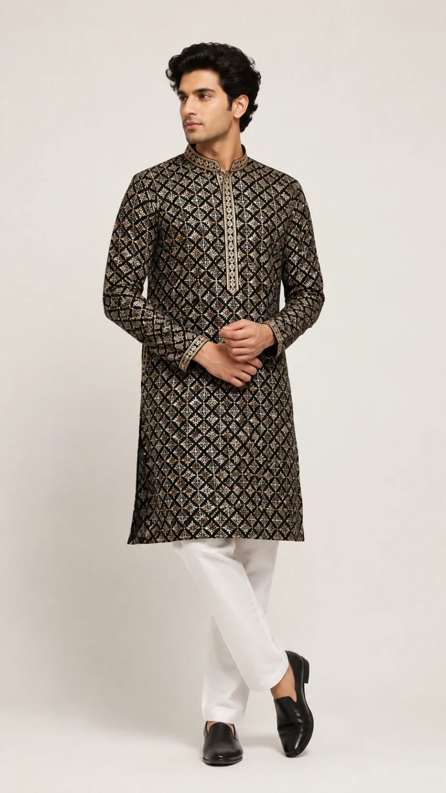 Regal Black Embroidered Kurta Pajama Set