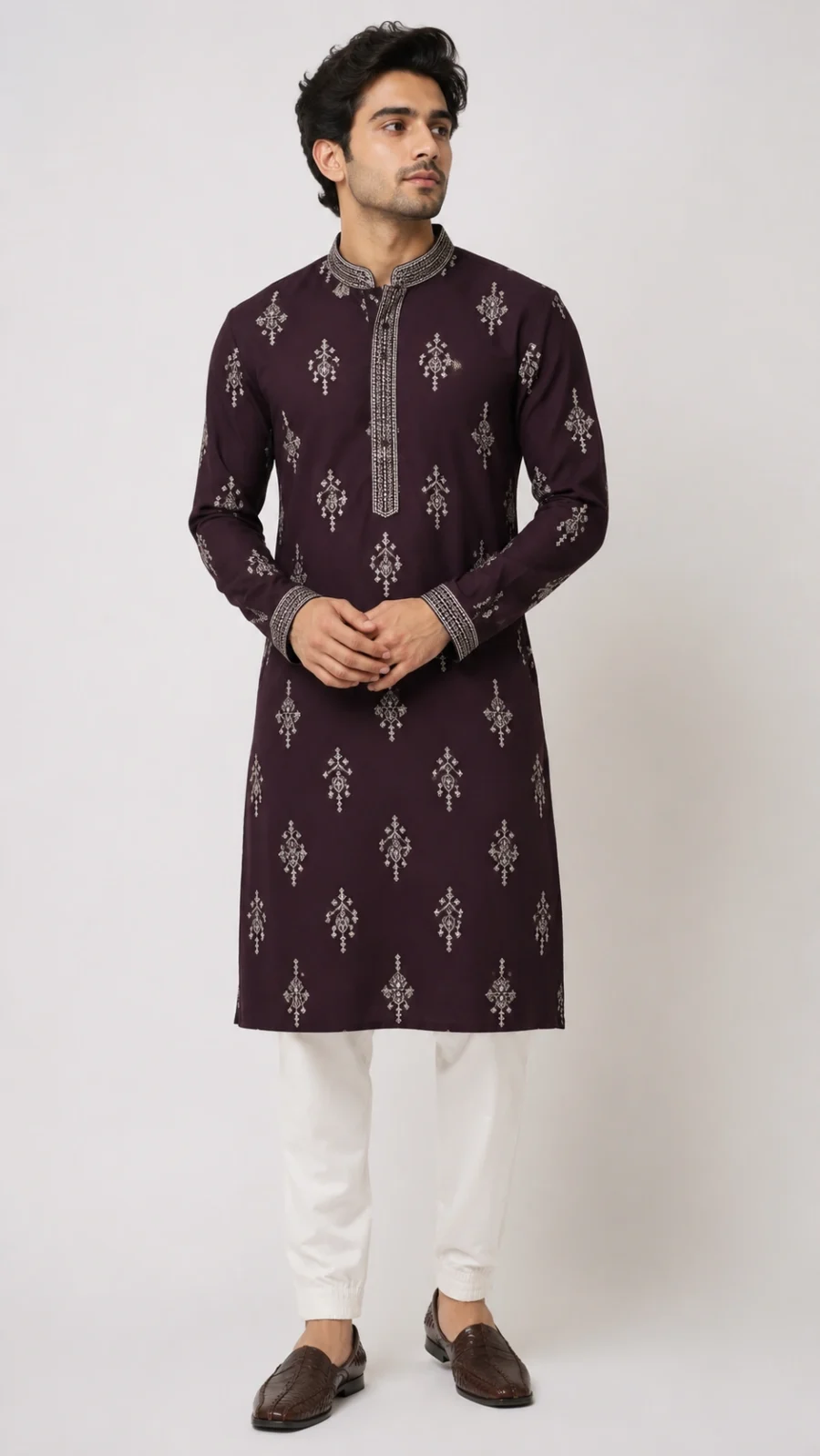 Deep Maroon Embroidered Kurta Pajama Set