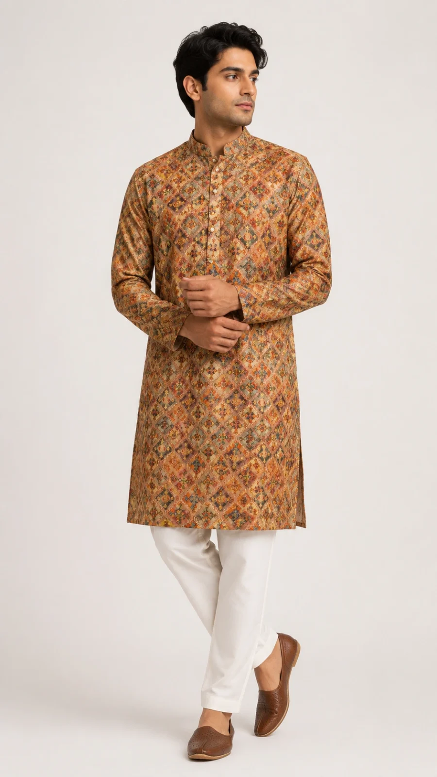 Men's Multicolor Geometric Printed Kurta Pajama Set