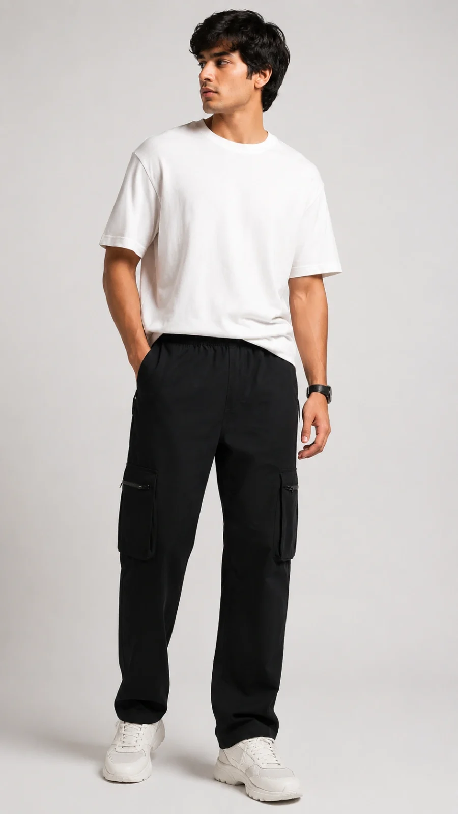 Men's Black Utility Cargo Track Pants
