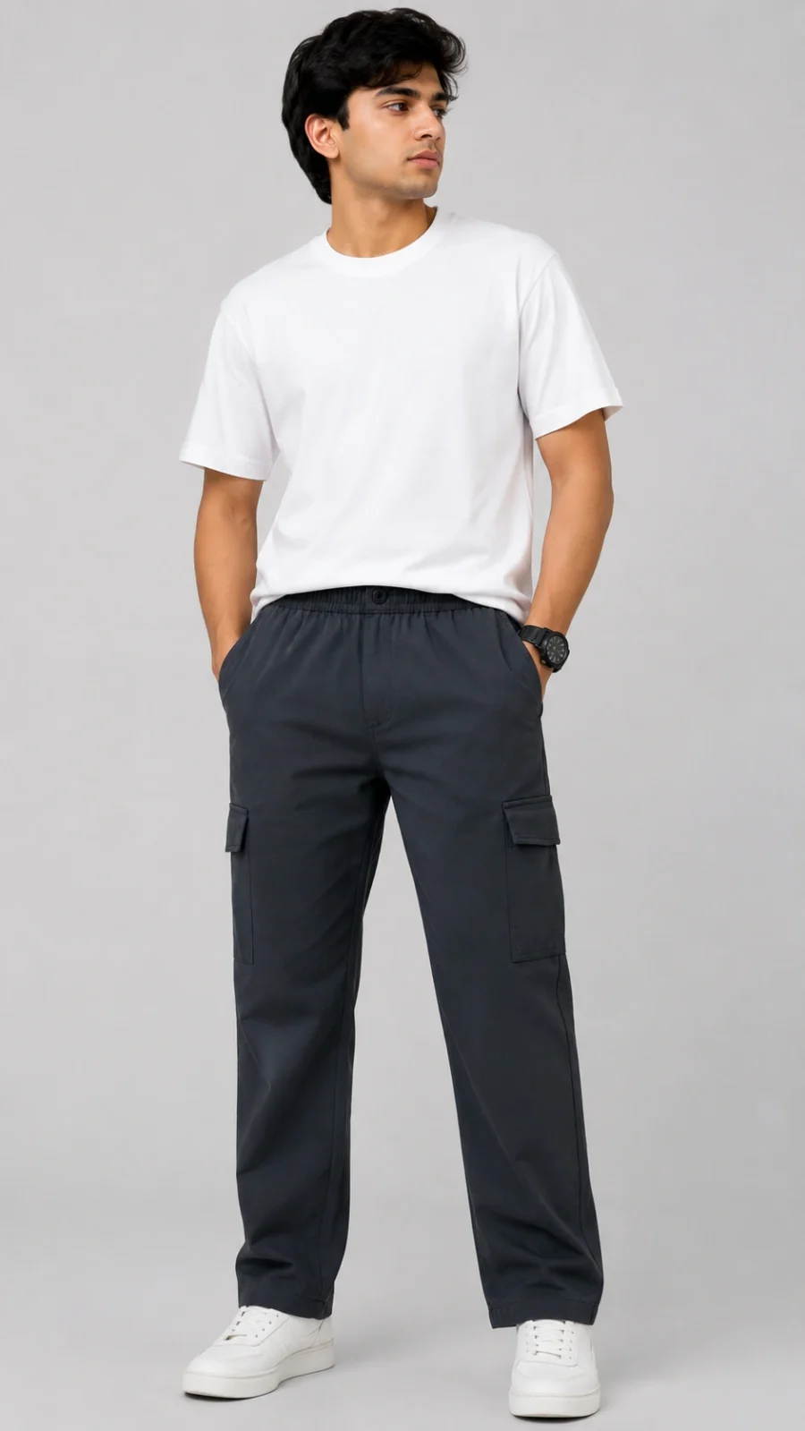 Men’s Dark Grey Straight-Fit Cargo Pants