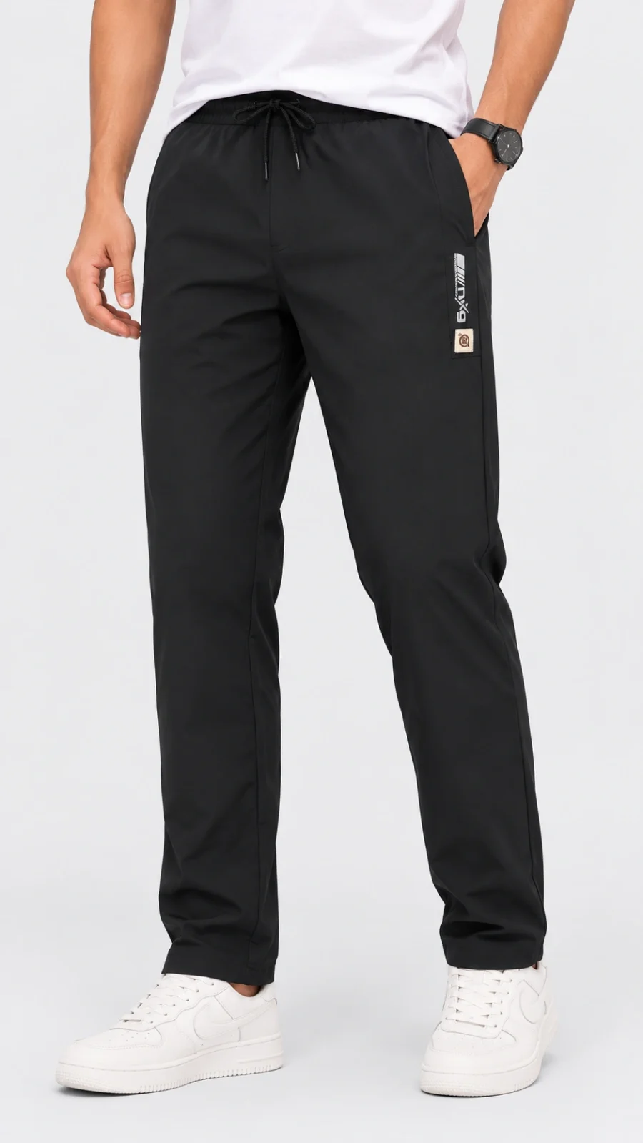 Men’s Black Straight-Fit Casual Track Pants