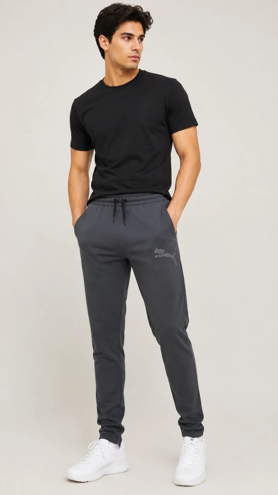 Men’s Charcoal Grey Graphic Slim-Fit Track Pants